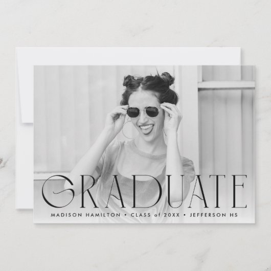 Black | Eenvoudig modern fotoAfstuderen Aankondiging (Voorkant)