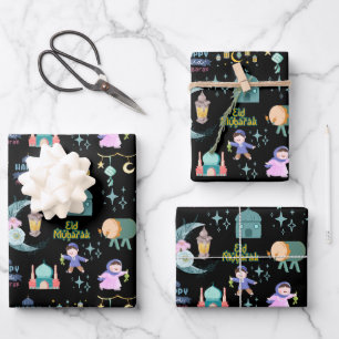 Black   Eid Al-Fitr Mubarak Inpakpapier Vel
