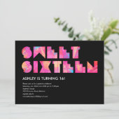 Black Electric Glow Sweet 16 Invitations Kaart (Staand voorkant)