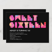 Black Electric Glow Sweet 16 Invitations Kaart (Voorkant / Achterkant)