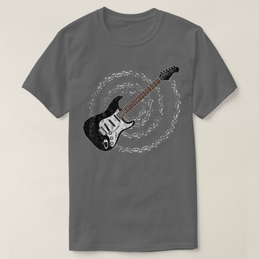 Black Electric Guitar Spiraling Musical Notes T-shirt (Design voorkant)