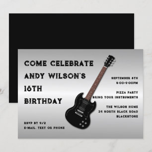 Black Electric Guitar Teen Boy Birthday Kaart