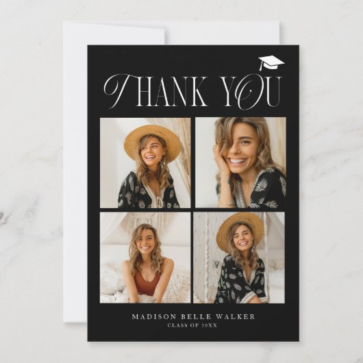 Black Elegance Afstuderen dank u fotocollage Bedankkaart (Voorkant)