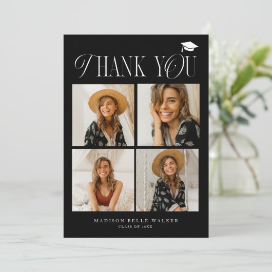 Black Elegance Afstuderen dank u fotocollage Bedankkaart (Staand voorkant)