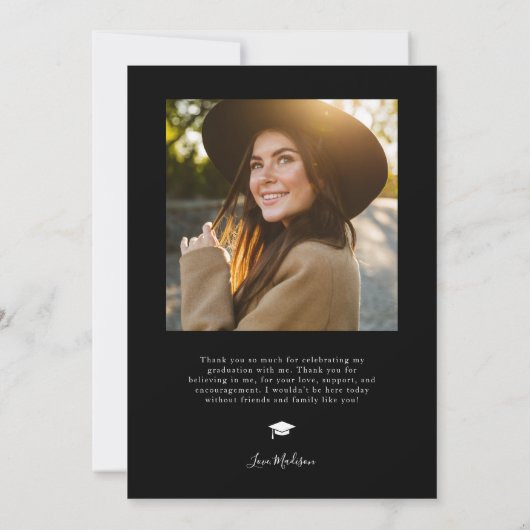 Black Elegance Afstuderen dank u fotocollage Bedankkaart (Achterkant)