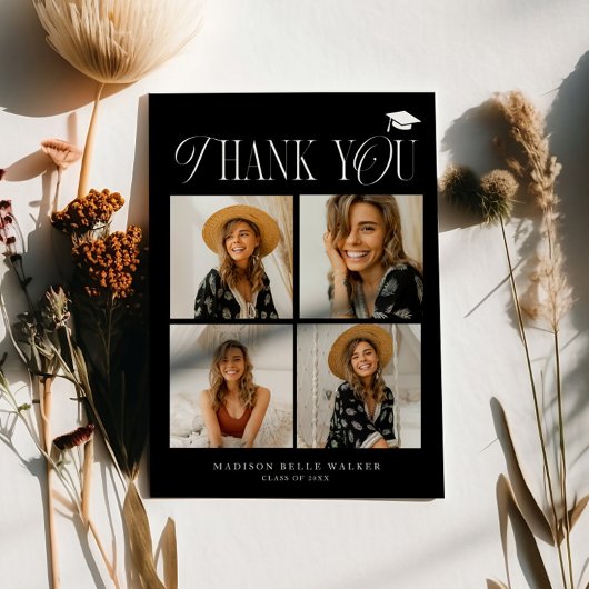 Black Elegance Afstuderen dank u fotocollage Bedankkaart