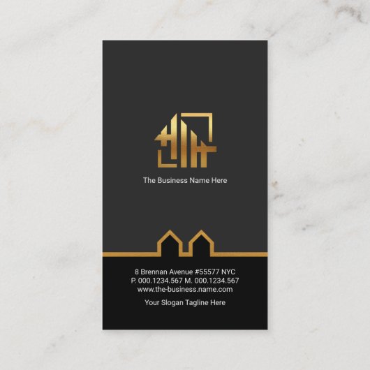 Black Elegance Gold Building Line Border Handyman Visitekaartje (Achterkant)