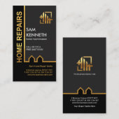 Black Elegance Gold Building Line Border Handyman Visitekaartje (Voorkant / Achterkant)