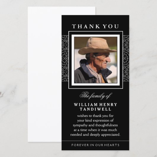 Black Elegance Hartelijk dank Memorial Photo Card Bedankkaart (Voorkant / Achterkant)