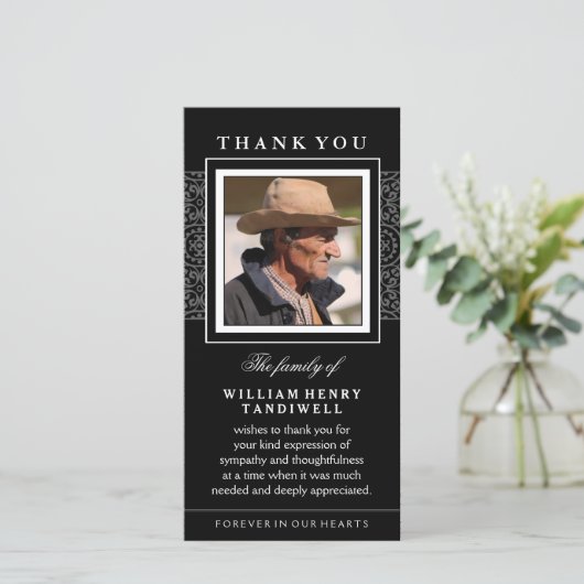 Black Elegance Hartelijk dank Memorial Photo Card Bedankkaart (Staand voorkant)
