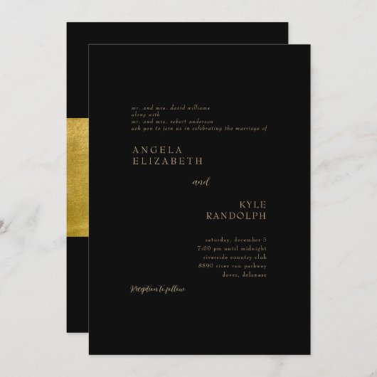 Black Elegance in Motion Wedding Invitation Kaart (Voorkant / Achterkant)
