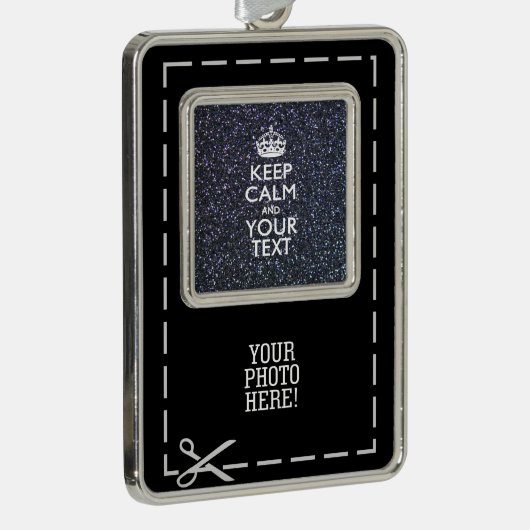 Black Elegance Keep Calm Jouw tekst Verzilverd Omlijst Ornament (Rechts)