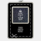 Black Elegance Keep Calm Jouw tekst Verzilverd Omlijst Ornament (Voorkant)