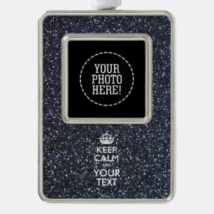 Black Elegance Keep Calm Jouw tekst Verzilverd Omlijst Ornament