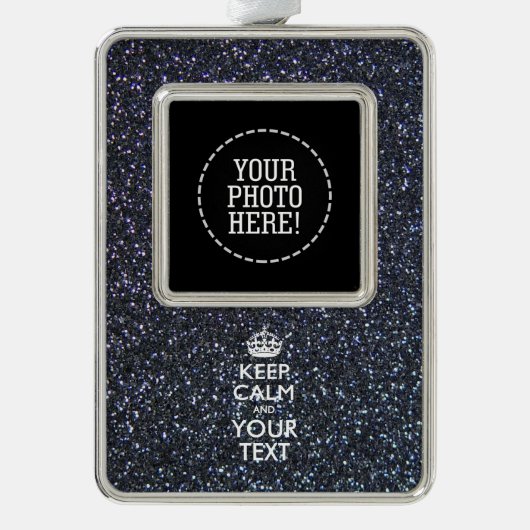 Black Elegance Keep Calm Jouw tekst Verzilverd Omlijst Ornament (Voorkant)