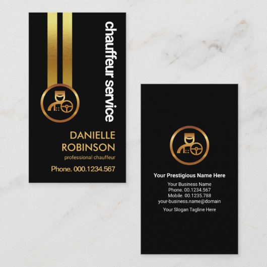 Black Elegance Striking Gold Lines Chauffeur Visitekaartje (Voorkant / Achterkant)
