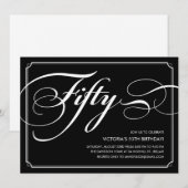 Black Elegant 50th Birthday Invitations Kaart (Voorkant / Achterkant)