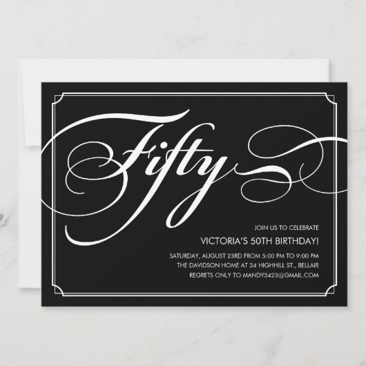 Black Elegant 50th Birthday Invitations Kaart (Voorkant)