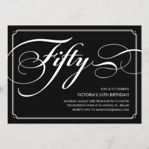 Black Elegant 50th Birthday Invitations Kaart