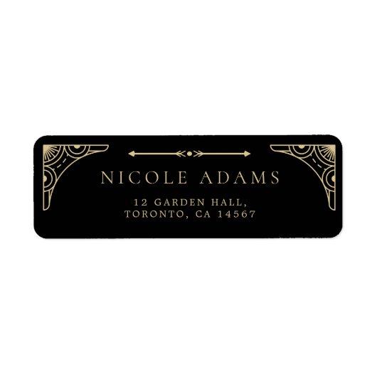 Black Elegant Art Deco Gold Retro Weddenschap Etiket (Voorkant)