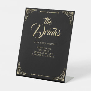 Black Elegant Art Deco Gold Retro Wedding Reclamebord Met Voetstuk