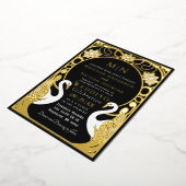 Black Elegant Art Nouveau Swans Wedding Invitation Folie Uitnodiging (Gedraaid)