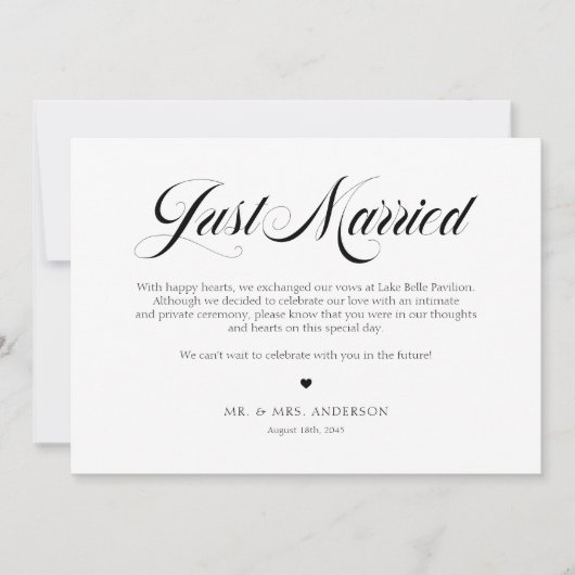 Black Elegant Bold Calligraphy Gewoon getrouwd Aankondiging (Voorkant)