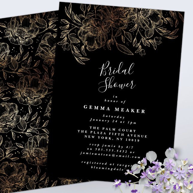 Black Elegant Botanical Bridal Shower Invitation (Creator heeft geüpload)