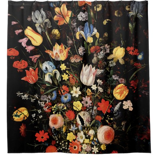 Black Elegant Botanical Floral Douchegordijn (Voorkant)