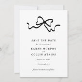 Black Elegant Bow Save the Date Kaart (Voorkant)
