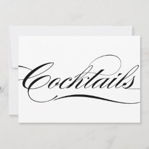Black Elegant Calligraphy Cocktails Wedding Sign Kaart