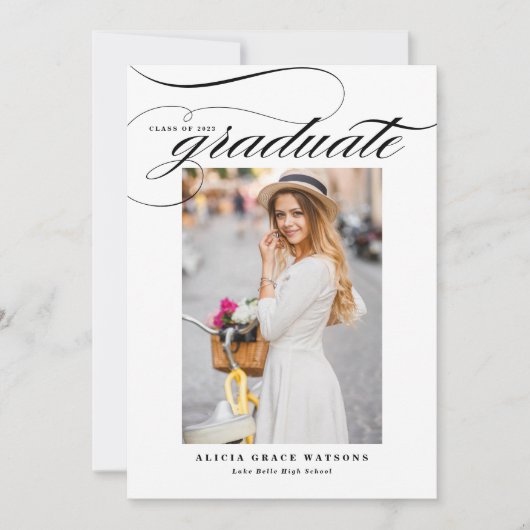 Black Elegant Calligraphy Photo Afstuderen Aankondiging (Voorkant)