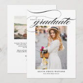 Black Elegant Calligraphy Photo Afstuderen Aankondiging (Voorkant / Achterkant)