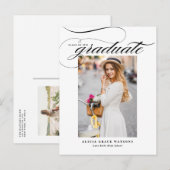 Black Elegant Calligraphy Photo Afstuderen Aankondigingskaart (Voorkant / Achterkant)