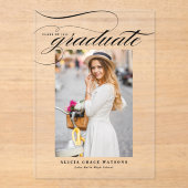 Black Elegant Calligraphy Photo Afstuderen Acryl Uitnodigingen (Voorkant)