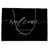 Black Elegant Calligraphy Wedding Welcome Gift Bag Groot Cadeauzakje (Achterkant)