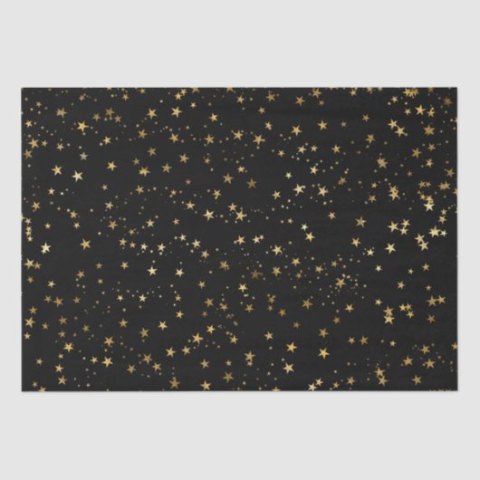 Black Elegant Celestial Starry Gold Stars Design Tissuepapier (Voorkant)
