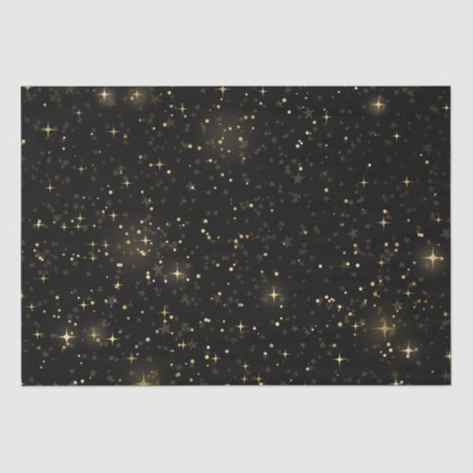 Black Elegant Celestial Starry Gold Stars Design Tissuepapier (Voorkant)