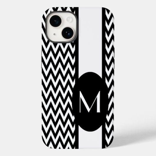 Black Elegant Chevron Design met monogram Case-Mate iPhone Case (Achterkant)