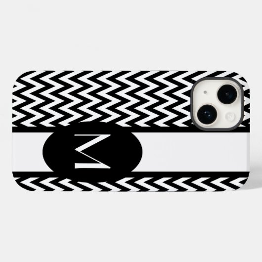 Black Elegant Chevron Design met monogram Case-Mate iPhone Case (Achterkant (horizontaal))
