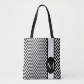Black Elegant Chevron Design met monogram Tote Bag (Voorkant)