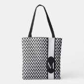 Black Elegant Chevron Design met monogram Tote Bag (Achterkant)