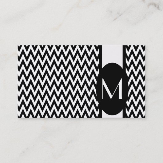 Black Elegant Chevron Monogram Visitekaartje (Voorkant)