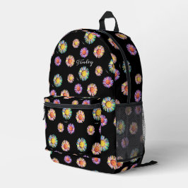 Black Elegant & Colorful Classy Floral Boho Daisy Bedrukte Rugzak