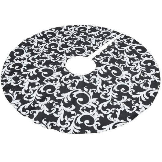 Black Elegant Damask Kerstboom Rok (Gekanteld)