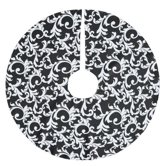 Black Elegant Damask Kerstboom Rok (Voorkant)