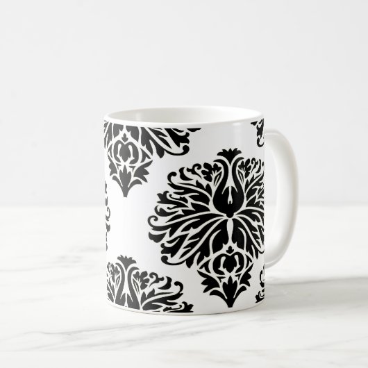Black Elegant Damask Koffiemok (Voorkant rechts)