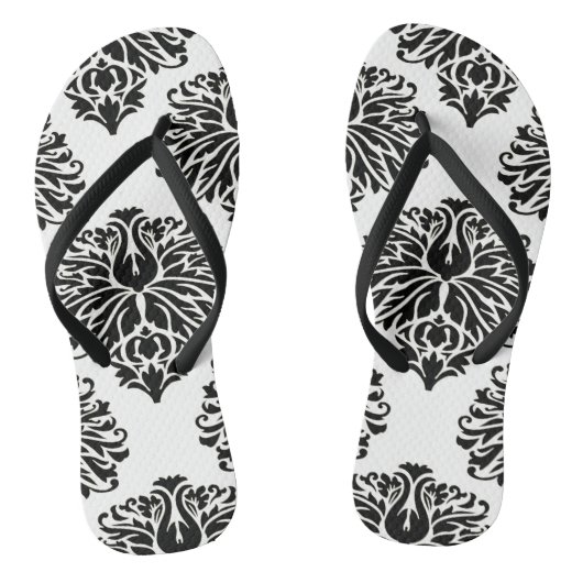 Black Elegant Damask Teenslippers (Voetbed)