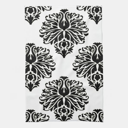 Black Elegant Damask Theedoek (Verticaal)