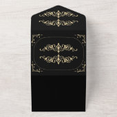 Black Elegant Deco Gold Retro Wedding All In One Uitnodiging (Buitenkant)